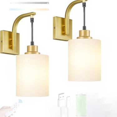 Imagem de E27 Luz de parede interna operada por bateria recarregável por USB com temporizador, arandela de parede regulável sem fio com controle remoto de tecido de sombra corredor quarto sala de estar 3000