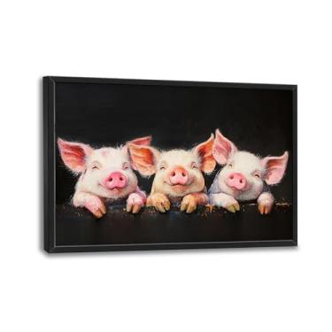 Imagem de Kylora Arte de parede de porco, imagens de porcos, decoração de parede, impressões em tela de porquinho, pintura moderna, decoração de escritório para cozinha, quarto, banheiro, sala de estar, 91 x 61