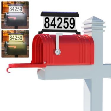 Imagem de IVWVI Números de caixa de correio iluminados, números de casa solar dupla face para fora, à prova d'água, duas cores, placa de endereço solar moderna movida a energia solar para caixa de correio (cor