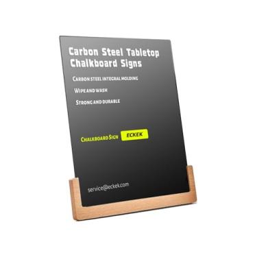 Imagem de ECKEK Placas de lousa de mesa com suporte de base de aço carbono, quadro de mensagens para loja, restaurante, decoração de casa (base de madeira 22 x 31 cm)