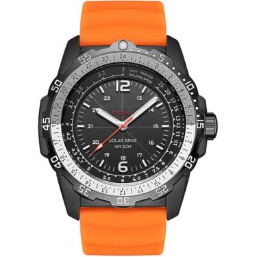 Imagem de findtime Relógio de pulso masculino movido a energia solar 5ATM à prova d'água com LED de mergulho para maratona, sobrevivência, natação, militar, tático, campo relógio laranja, Laranja, Esportivo