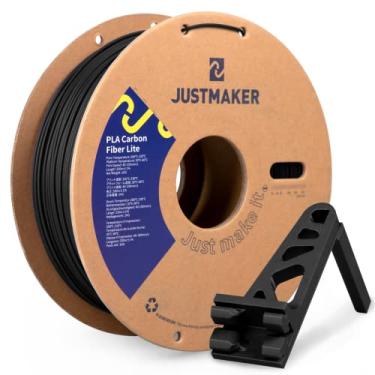 Imagem de JUSTMAKER Filamento de impressora 3D PLA Carbon Fiber Lite, filamento fosco de força de atualização, carretel de papelão atualizado, precisão dimensional +/-0,03 mm, 1,75 mm, 1 kg (2,2 lbs), preto