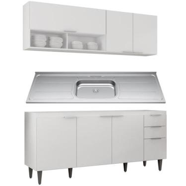Imagem de Armário de Cozinha CP01 Com Pia 180cm Pérola Z34 Branco - Mpozenato, B
