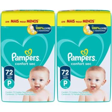 Imagem de Kit 2 Pacotes Fralda Pampers Confort Sec P 72un cada Total 144un 5 a 8