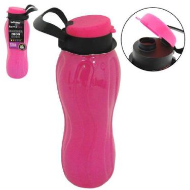 Imagem de Garrafa squeeze de plastico pet infinity neon com tampa e alca rosa 1l