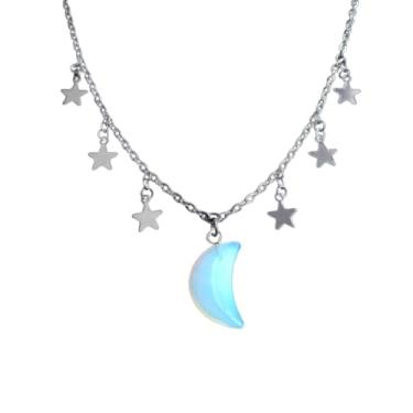 Imagem de LittleFathand Colar gótico feminino com pingente de lua crescente de sangue, pedra natural, lua, estrela, gargantilha para festa de Halloween, presente, Zinco, Sem Pedra Preciosa