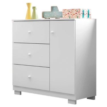 Imagem de Cômoda Infantil 100% Mdf 1 Porta E 3 Gavetas Duda Branco - Phoenix