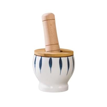 Imagem de Tigela Moedora Pounder de alho cerâmico underglaze, moedor manual de ervas, pimenta, pimenta, jarra de prensa de alho Moedor Triturador(Grande)