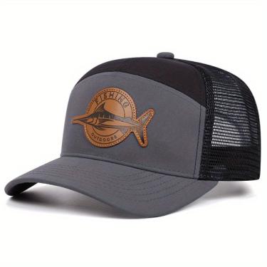 Imagem de Boné De Beisebol Masculino E Emblema De Peixe + Malha Respirável Cinza