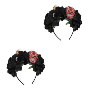 Imagem de 2 peças de véu caveira tiaras para cabeça, tiara Miss Flowers, decoração rosa, cachecol, coroa de flores, cosplay, noiva, maquiagem, formatura, rosa, flores