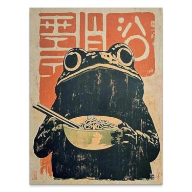Imagem de Pôster de parede engraçado sapo comendo ramen vintage impressões japonesas decoração de cozinha exclusiva 28 x 35 cm sem moldura para sala de jantar, quarto ou sala de estar