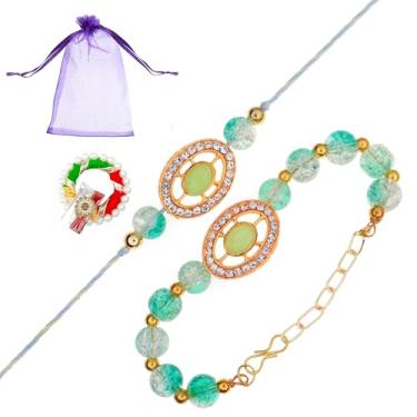 Imagem de Tarini Gallery Conjunto de 2 Rakhi e Lumba para Bhai Brother Bhaiya Bhabhi Raksha Bandhan Thread Roli Chawal Embalagem de Presente, One Size, Plástico, Sem Pedra Preciosa