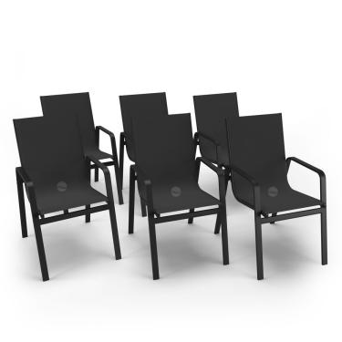 Imagem de Kit 6 Cadeiras Miami Gourmet Alumínio Preto Tela Preto