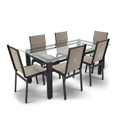 Imagem de Conjunto Mesa Retangular 6 Cadeiras área Gourmet Alumínio Preto - Mocca