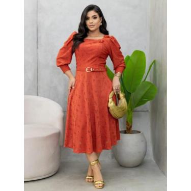 Imagem de Vestido Rodado Moda Evangélica Manga 3/4 com Cinto para Festa de Casam