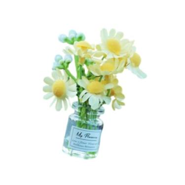 Imagem de IEUDNS Mini flores em vaso de vidro, enfeite para espelho retrovisor, acessórios para interior de automóveis, decoração de painel multiuso fofa