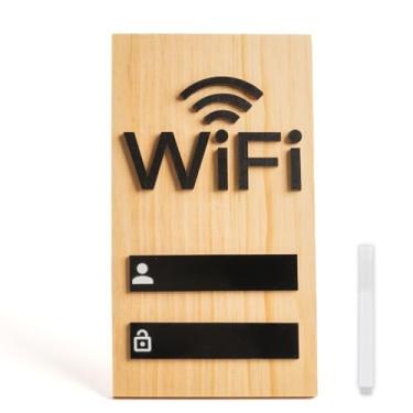 Imagem de Parvigo Placa WiFi, mesa de madeira maciça ou placa de senha WIFI para quarto de hóspedes, ímã estética primitiva reescrita placa Wi-Fi decoração para Airbnb (madeira de pinheiro crua)