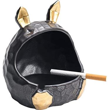 Imagem de Cinzeiro de porcelana preta cinzeiro bonito animal em forma de coelho grande capacidade à prova de vento suporte de cinzas, 12 cm C x 12 cm L x 13 cm A