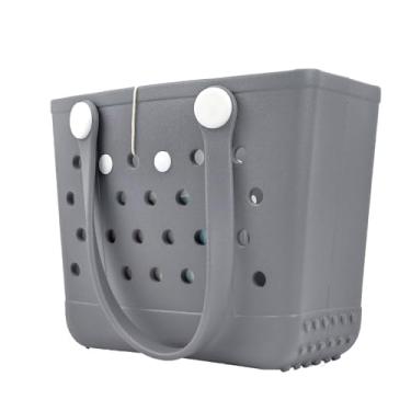 Imagem de CLLTIV Bolsa de praia de borracha, impermeável, bolsa de viagem, lavável, aberta para praia, esportes e piquenique, Cinza subjugado, Small