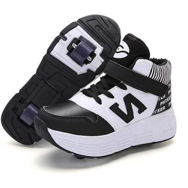 Imagem de Tênis De Skate Técnico Para Crianças, Tênis De Skate De Roda, Sapatos De Polia Invisível Rodas Duplas, Juventude/Menina Esportes Ao Ar Livre Cross, Black, 34 EU