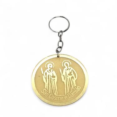 Imagem de Chaveiro Proteção Total Cosme Damião Dourado Espelhado 10 cm