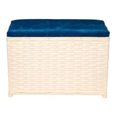 Imagem de Puff Baú de Brinquedos Infantil 100L – Bau Organizador de Brinquedos com Assento Suede em Fibra Sintética(BRANCO/AZUL)