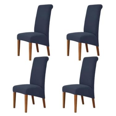 Imagem de Lzyjckh Capa elástica para cadeira de jantar, Capas para cadeiras com encosto alto, Protetor de capa para cadeira Parsons removível e lavável, para sala de jantar, festa,Dark blue,4PCS