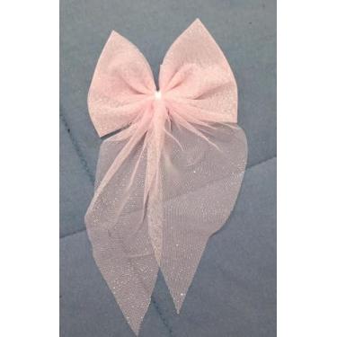 Imagem de Laço de Cabelo em Tule com Brilho, Design Borboleta, Presilha Bico de Pato, para Festas e Eventos (Rosa)