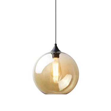 Imagem de S-Cevada Luminária pendente de bola de vidro simples, lâmpada pendente industrial vintage E27 Loft Bar, 1 lâmpada mini globo de teto para cozinha, sala de jantar, quarto (âmbar)