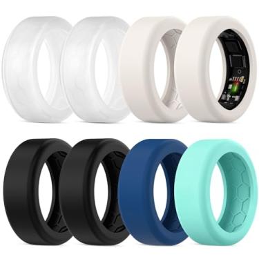 Imagem de Protetor de 8 peças compatível com anel Ultrahuman Air, design antiderrapante, capa de silicone para dedos woking out mulheres homens - transparente + preto + preto + luz das estrelas + azul + verde