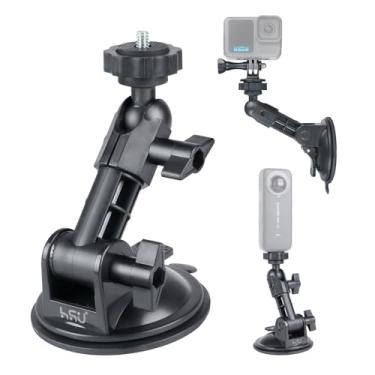 Imagem de HSU Suporte de ventosa de carro para câmera GoPro/Insta 360/DJI Osmo, suporte de janela de carro com rosca de junta esférica de 1/4-20, perfeito para barcos, veículos, para-brisas e janelas
