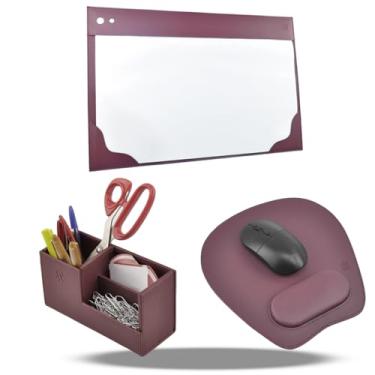 Imagem de Kit Organizador de Mesa Sintético Vayly com Porta-Caneta, Risque Rabisque A3 e Mouse Pad para Escritório (Vinho)