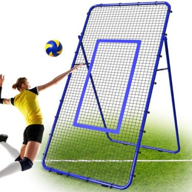 Imagem de Nandae Rede De Rebote Ajustável Para Vôlei 7X4 Pés, Estrutura Aço E Pe Alta Tensão, Equipamento Treinamento Durável Portátil Aprimorar Habilidades Voleio, Colisão Chute (Azul)