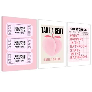 Imagem de Conjunto engraçado de arte de parede de banheiro com 3 impressões em tela embrulhadas com estilo vintage preto pronto para pendurar, pôsteres engraçados de filmes para convidados ou metade do banheiro