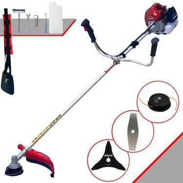 Imagem de Máquina de Cortar Grama À Gasolina Kawashima BCJ431L 2T 43cc 1,7HP de Alta Performance Completa Com Carretel Nylon + Lâmina 2 Pontas + Lâmina 3 Pontas