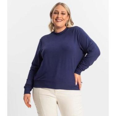 Imagem de Blusão Feminino Plus Size Manga Longa Secret Glam Azul-Feminino