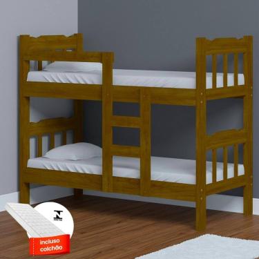 Imagem de Beliche Que Vira Duas Camas Imbuia Com 2 Colchões Perola Nemargi