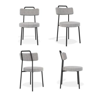 Imagem de Kit 4 Cadeiras Ster Sala de Jantar com Acabamento em Linho Cinza - Val