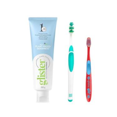 Imagem de Kit Dental com Pasta de Dentes à Base de Plantas 200g, 1 Escova de Dentes Adulto e 1 Infantil