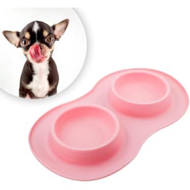 Imagem de Comedouro Duplo para Cachorro e Gato | Tigela de Ração e Água 200ml com Base Antiderrapante | Silicone Removível e Fácil de Limpar – Ideal para Pets Pequenos e Filhotes (Rosa)