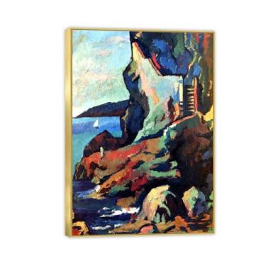 Imagem de Lâminas de arte mural famosas de Adolf Erbsloh - Cliffs near Ragusa - Reproduções de pinturas em tela- quadro emoldurado póster decoração de parede giclée 70 x 98 cm (27,6 x 38,5 pol) moldura dourada