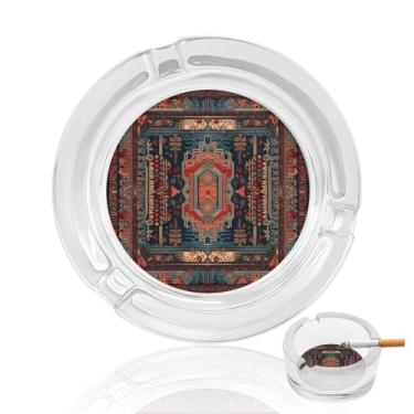Imagem de Cinzeiro de vidro de cristal com padrão de estilo mexicano, cinzeiro redondo para fumar de vidro resistente, portátil, decorativo, moderno, para uso em casa, escritório, interior, exterior, pátio