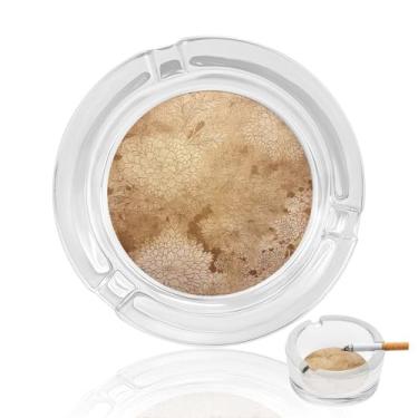 Imagem de Cinzeiro de vidro de cristal com design floral dourado, cinzeiro redondo para fumar de vidro resistente, portátil, decorativo, moderno, para uso em casa, escritório, interior, exterior, pátio