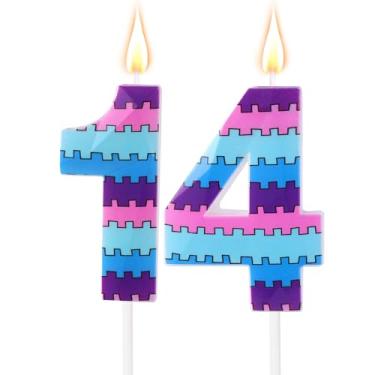 Imagem de Velas de Aniversário Videojogos, Vela com Tema Vibrante de Jogos Topo Bolo Roxo e Azul para Meninos Crianças Artigos Decoração para Festas Aniversário (Número 14)