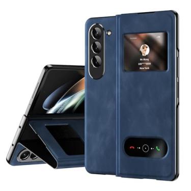 Imagem de HAOMRIYL Capa de couro para Samsung Galaxy Z Fold 7, Smart Small Screen View Flip Protection Cover Holder Kickstand Full Body à prova de choque, azul, dobra 7