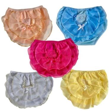 Imagem de Kit 5 Calcinha Tapa Fralda Bunda Bebê Babado Tapa Bumbum - Mundo dos B