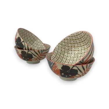 Imagem de 04 Bowl Tigela Cumbuca Estampa de Folhas Porcelana Pequena - Incasa