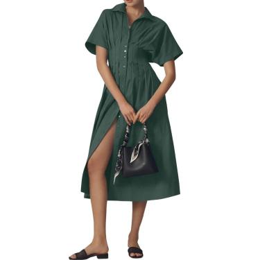 Imagem de Camisa maxi Dsewpaur listrada com botões frontais plissada para mulher