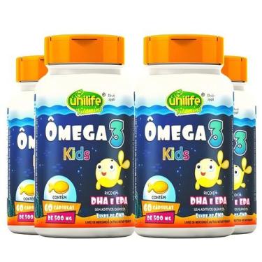 Imagem de KIT C/4 Un Ômega 3 Kids 500mg 300 Caps S/ Aditivos E Metais - Unilife