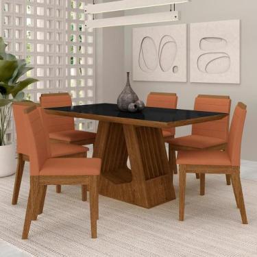 Imagem de Mesa Málaga 1,6 Com 6 Cadeiras Estofadas Freijó/pto/terracota - M.a - 
